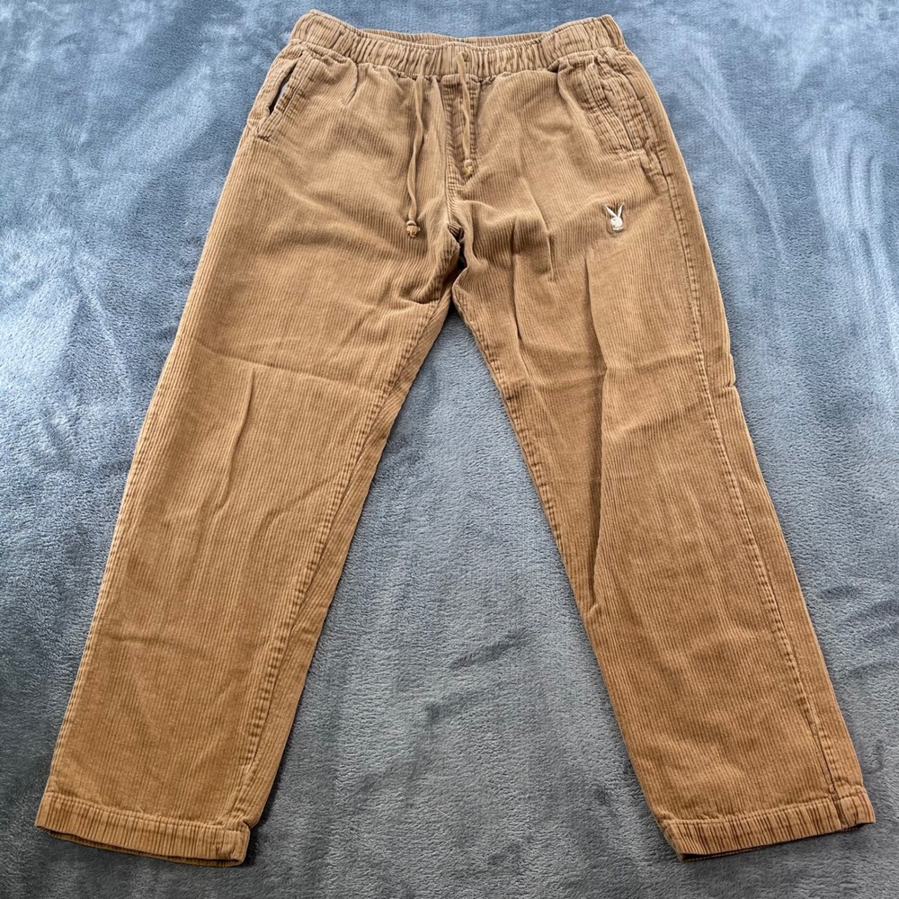 Playboy by PacSun Mens Corduroy Pants Tan Brown Embroidered Logo Size S